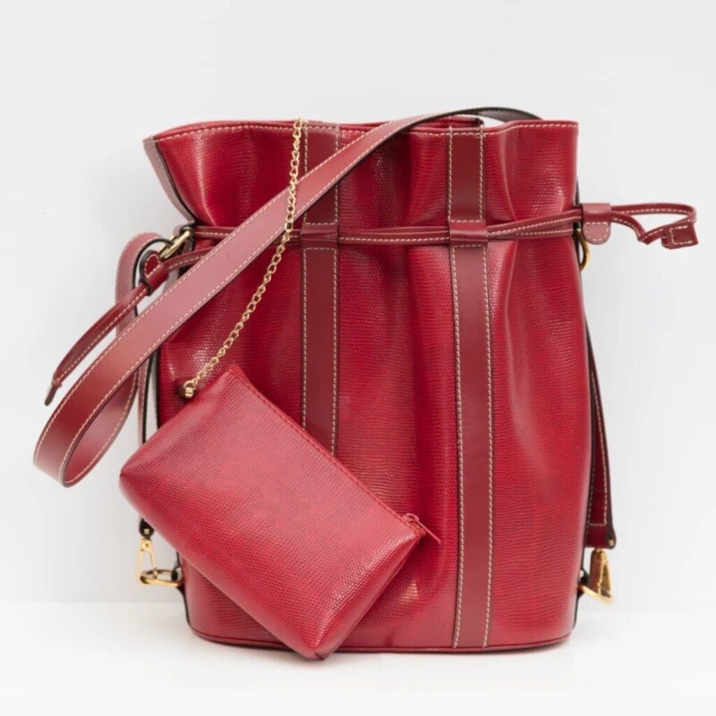 Lancel Red Elsa Sellier Bucket Bag W/ Pouch
