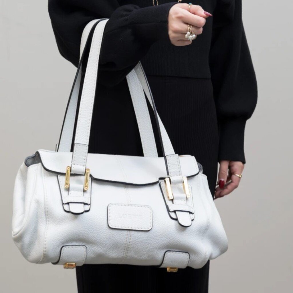 Loewe White Leather Logo Embossed Handbag