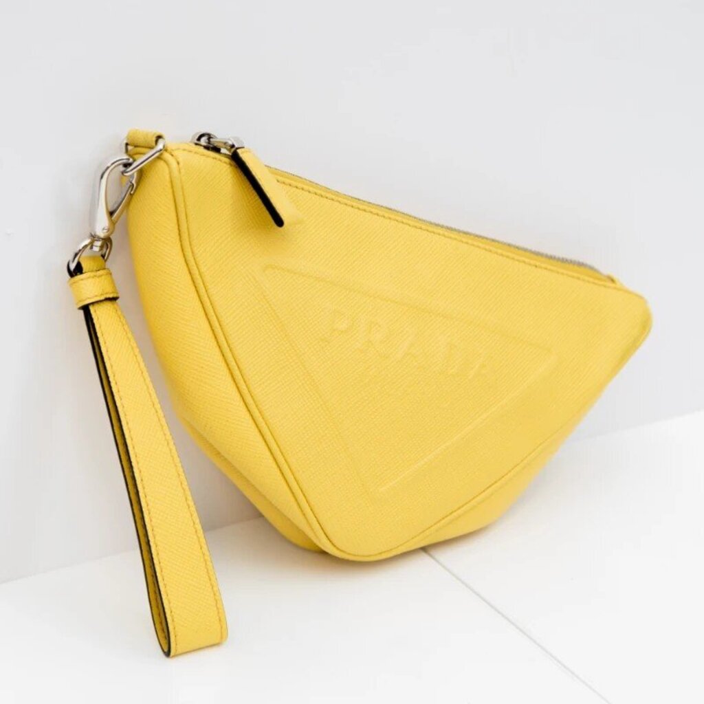 Prada Yellow Triangle Leather Clutch