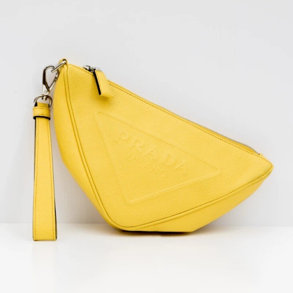 Prada Yellow Triangle Leather Clutch