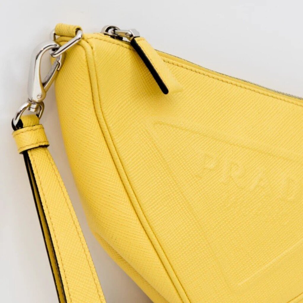 Prada Yellow Triangle Leather Clutch