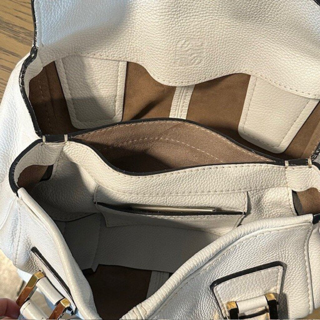Loewe White Leather Logo Embossed Handbag