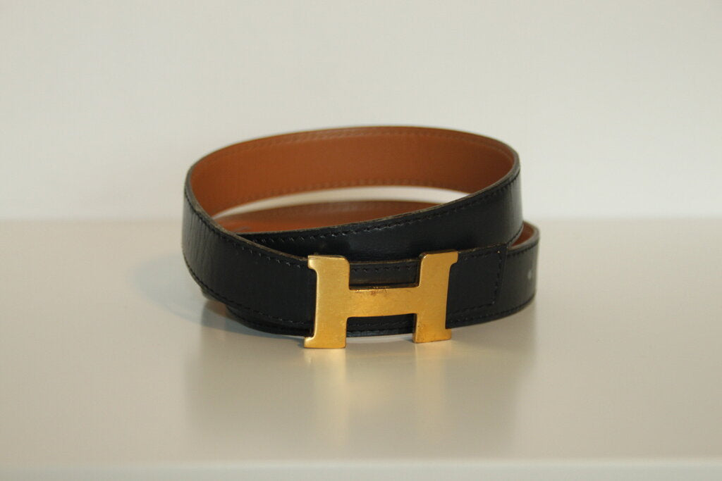 Hermes Vintage Constance "H" Belt - Black W/ Gold Buckle- 75cm