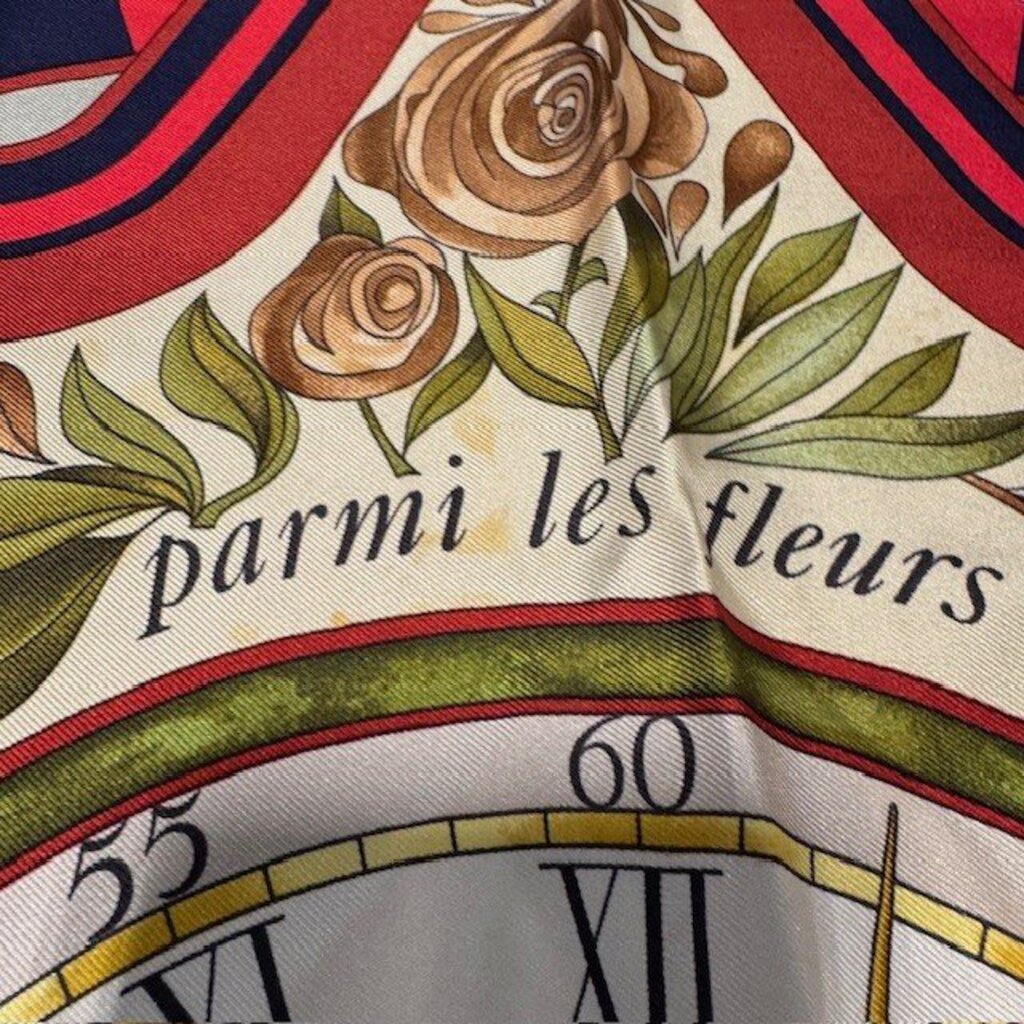 Hermes Parmi Les Fleurs Je Compte Les Heures Silk Scarf 90cm- AS IS