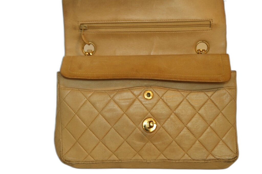 Chanel Classic Beige Lambskin Double Flap Shoulder Bag