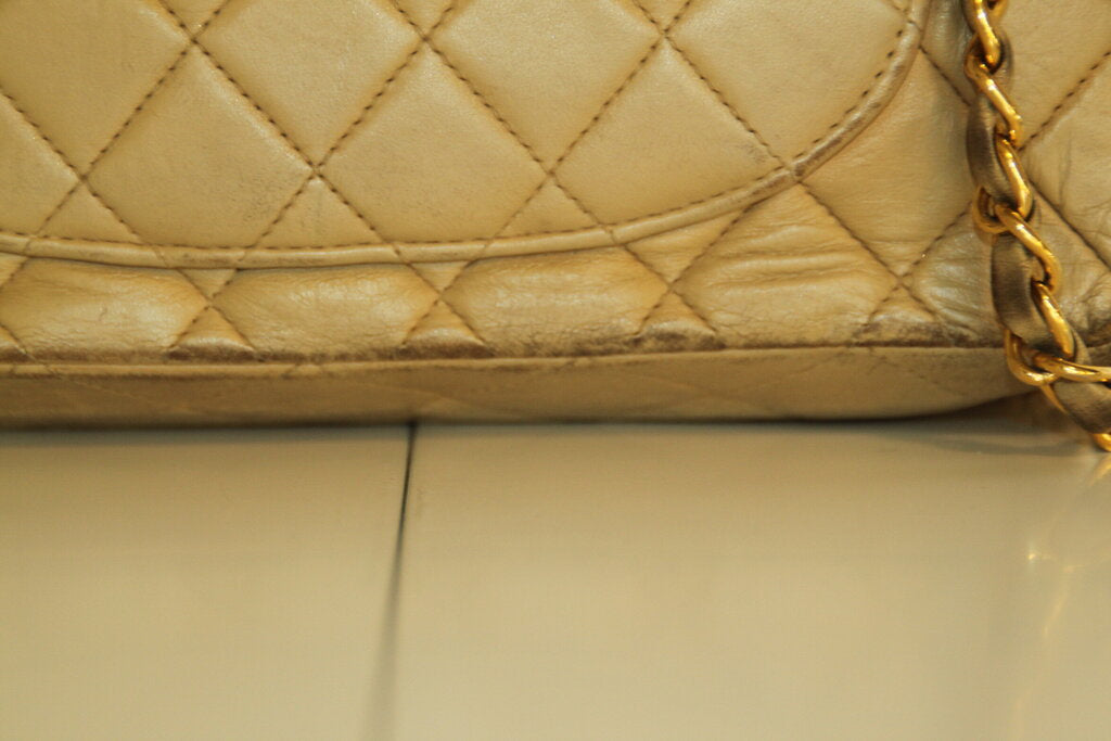 Chanel Classic Beige Lambskin Double Flap Shoulder Bag