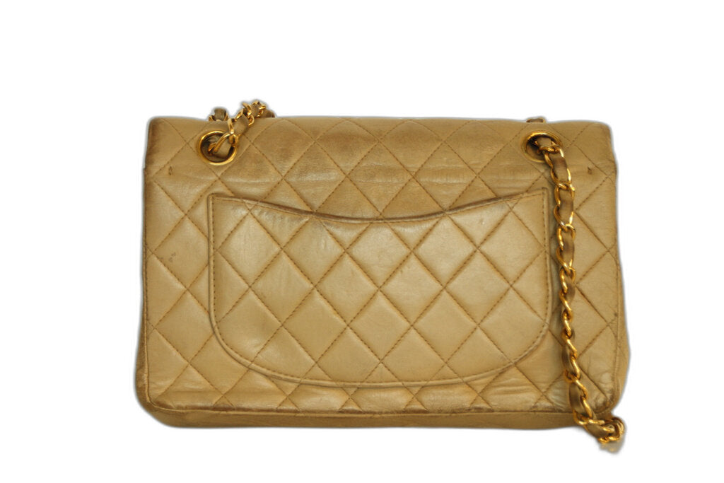 Chanel Classic Beige Lambskin Double Flap Shoulder Bag