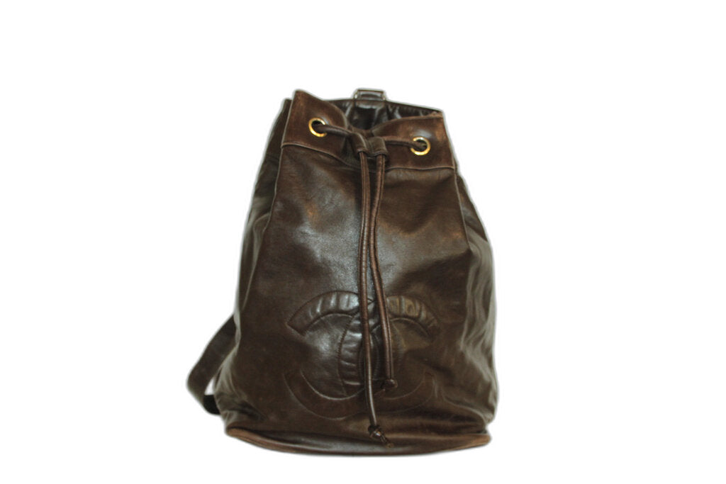 Chanel Brown Lambskin CC Drawstring Backpack