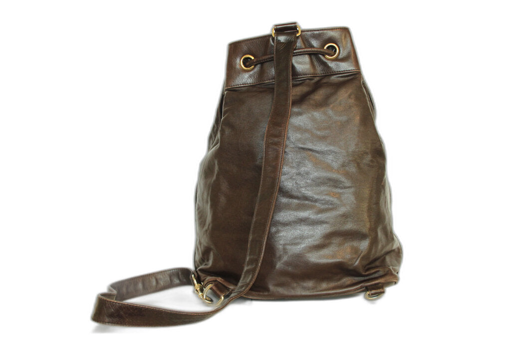 Chanel Brown Lambskin CC Drawstring Backpack