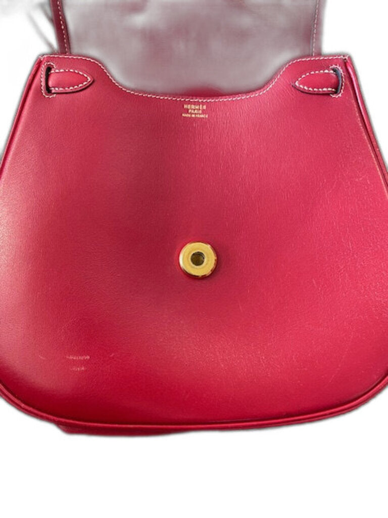 Hermes Vintage Red Box Calf Tassel Flap Shoulder Bag