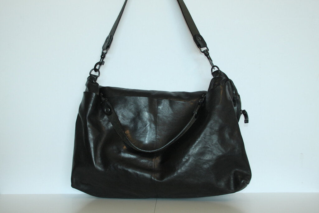 Marsell Black Leather Fold-Over Handbag