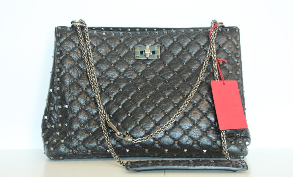 Valentino Garavani Rockstud Black Spike Quilted Leather Tote