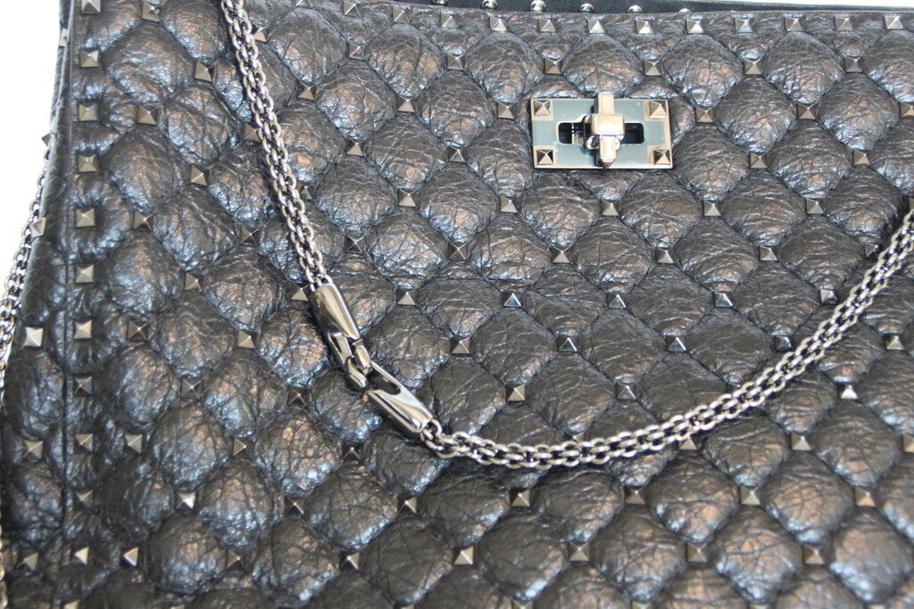 Valentino Garavani Rockstud Black Spike Quilted Leather Tote