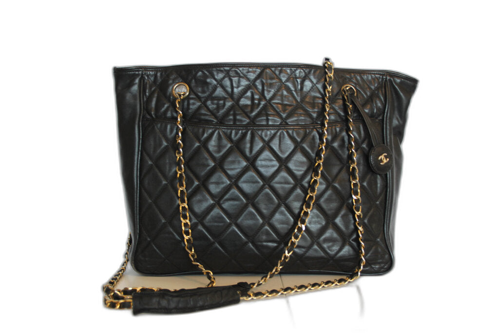Chanel Vintage Black Grand Shopping Tote with Gold Hardware