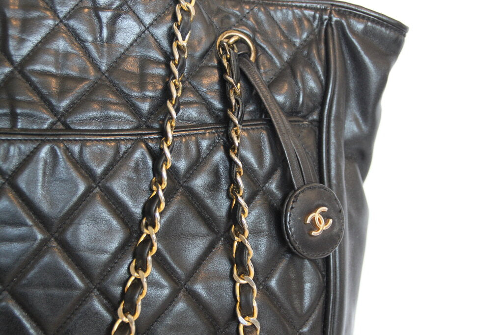 Chanel Vintage Black Grand Shopping Tote with Gold Hardware