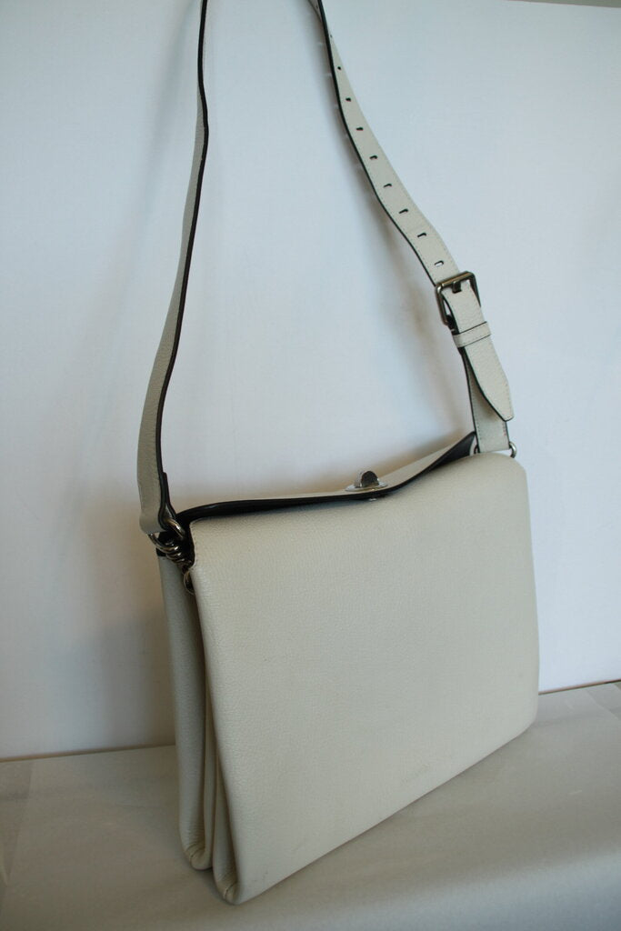 Balenciaga White Pebbled Turn Lock Shoulder Bag
