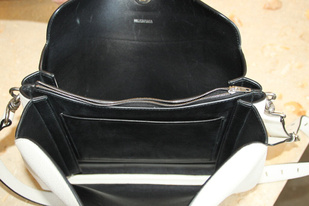 Balenciaga White Pebbled Turn Lock Shoulder Bag