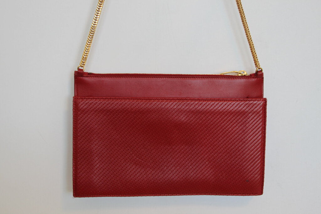 Saint Laurent Red Leather Pouch with Gold-Tone Chain Strap