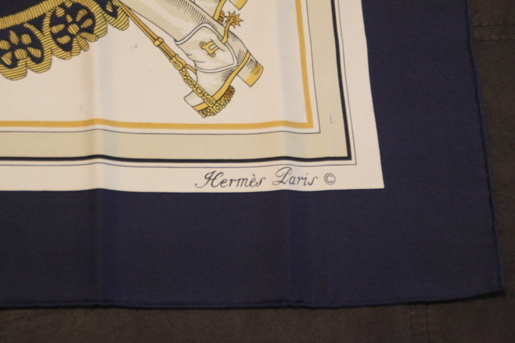 Hermes Dk Blue Pave Du Roy Vintage Silk Scarf- 90cm