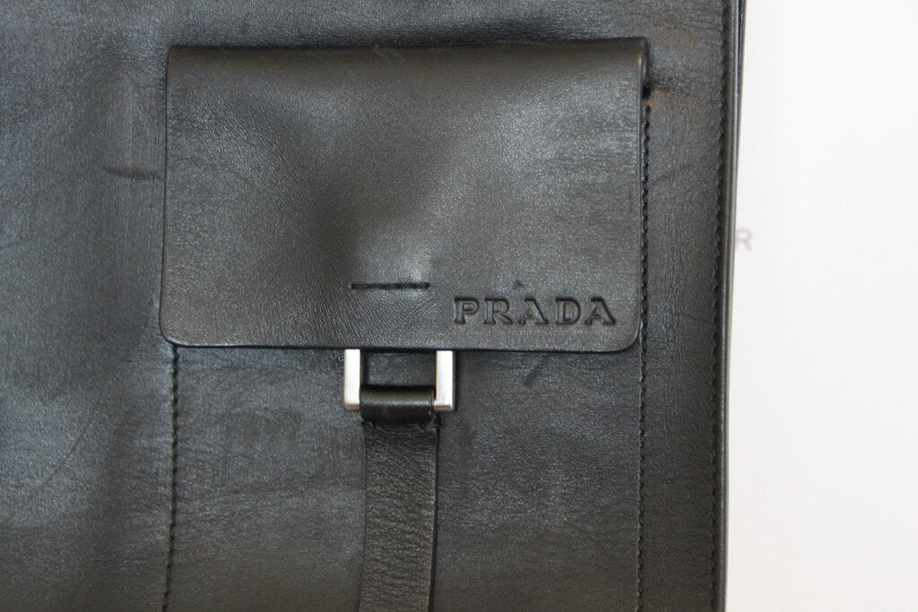 Vintage Prada Black Leather Tote Bag