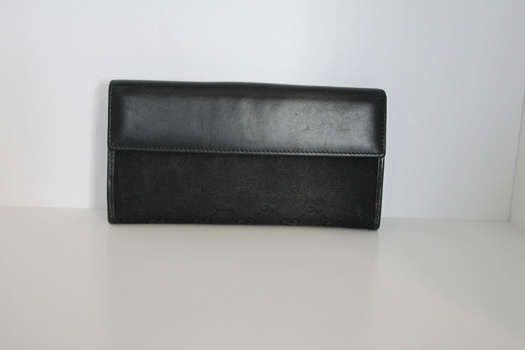 Gucci Guccissima Black Canvas Leather Continental Wallet