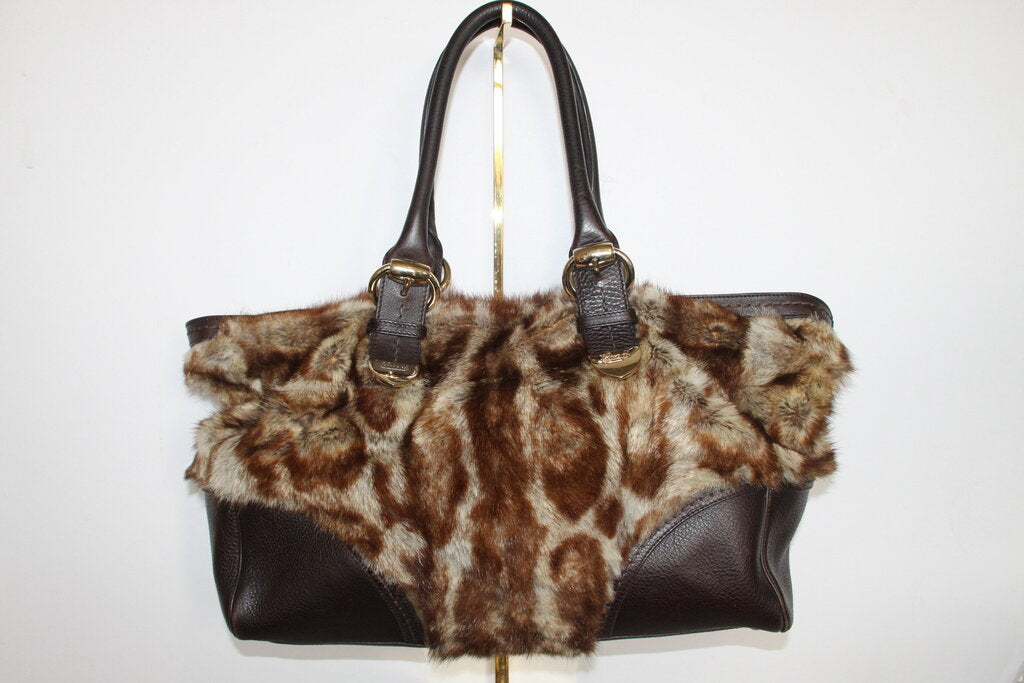 Gucci Large Signoria Brown Leather Rabbit Fur Tote Bag