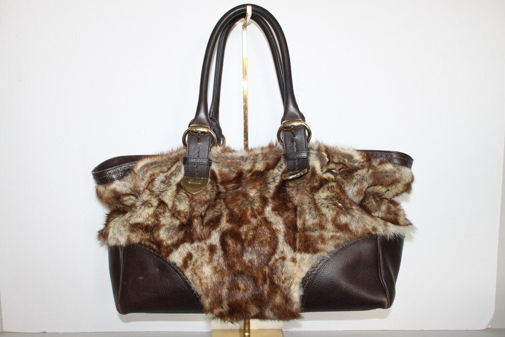 Gucci Large Signoria Brown Leather Rabbit Fur Tote Bag