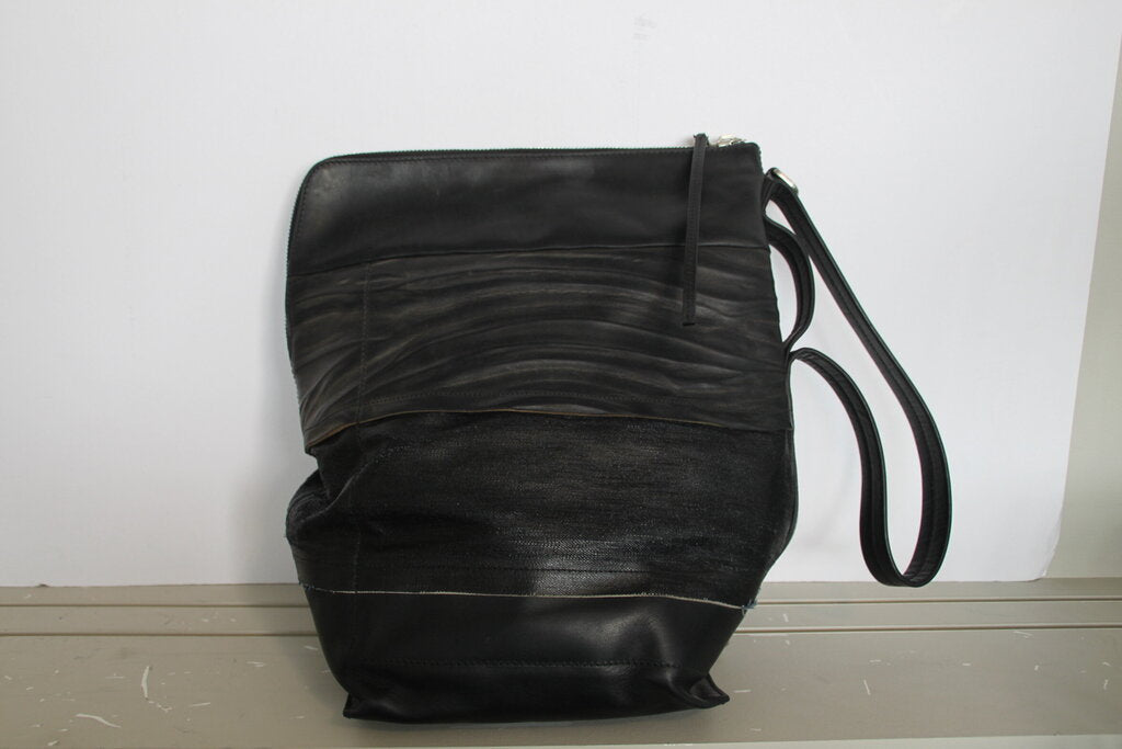 Rick Owens Paneled Coated Cotton Black Smooth And Textured-leather Bucket Bag