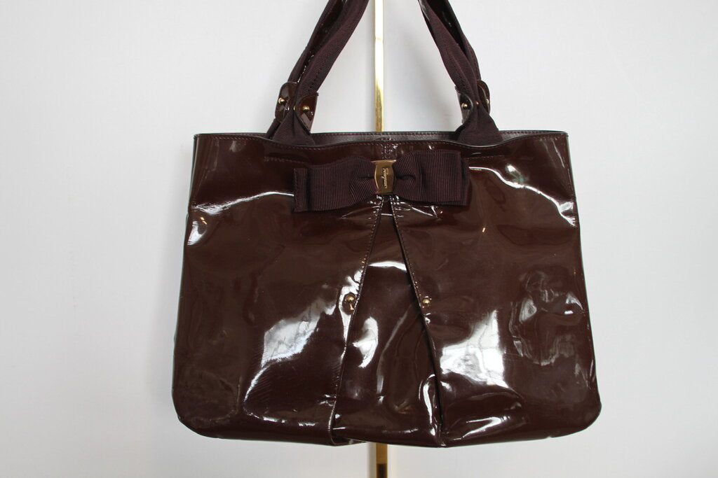 Salvatore Ferragamo Selene Oxblood Patent Calf Leather Tote Bag