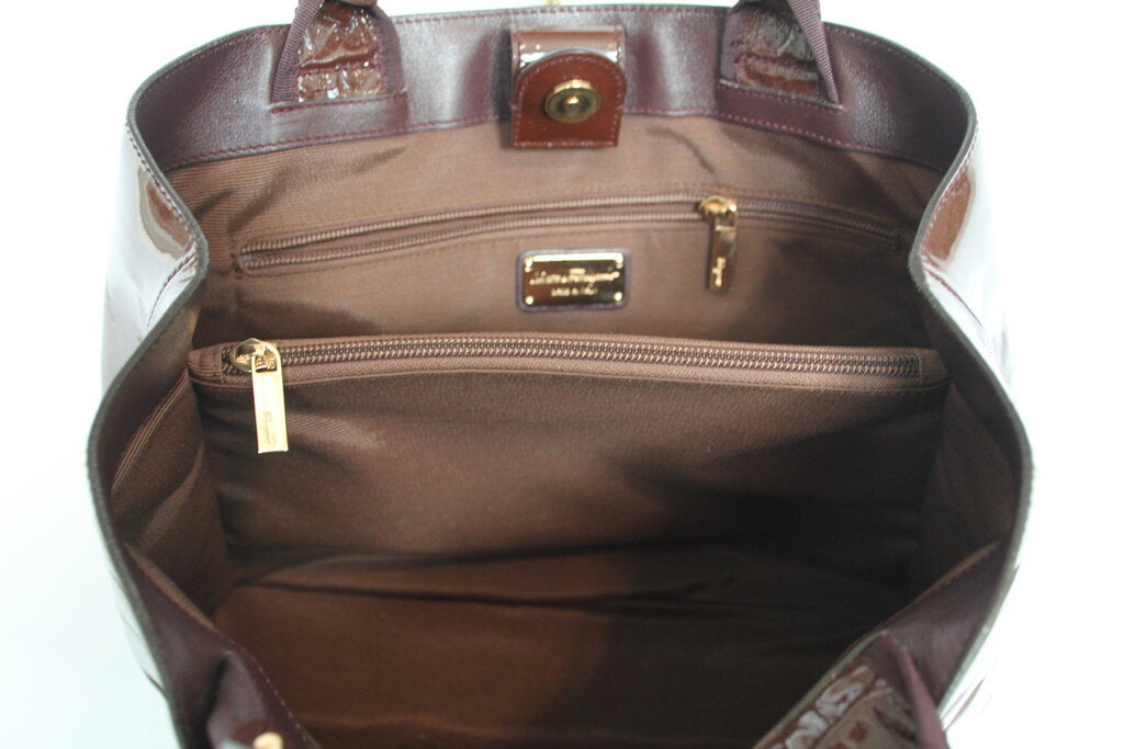 Salvatore Ferragamo Selene Oxblood Patent Calf Leather Tote Bag