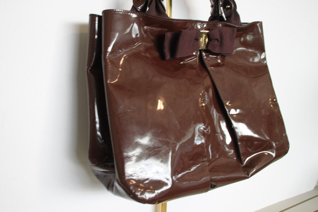 Salvatore Ferragamo Selene Oxblood Patent Calf Leather Tote Bag