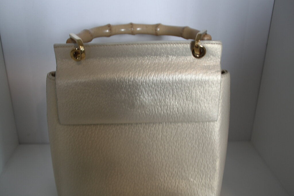 Gucci Bamboo Top Handle Bag Light Gold Leather Handbag