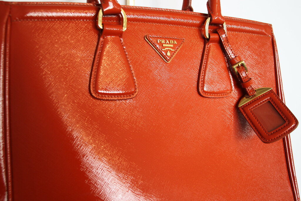 Prada Saffiano Lux Leather Parabole Tote Orange Leather Handbag