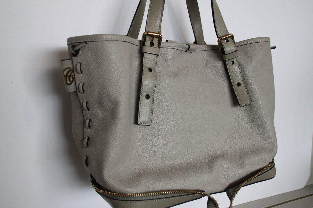 Chloe Ellen Light Gray Leather Tote Bag