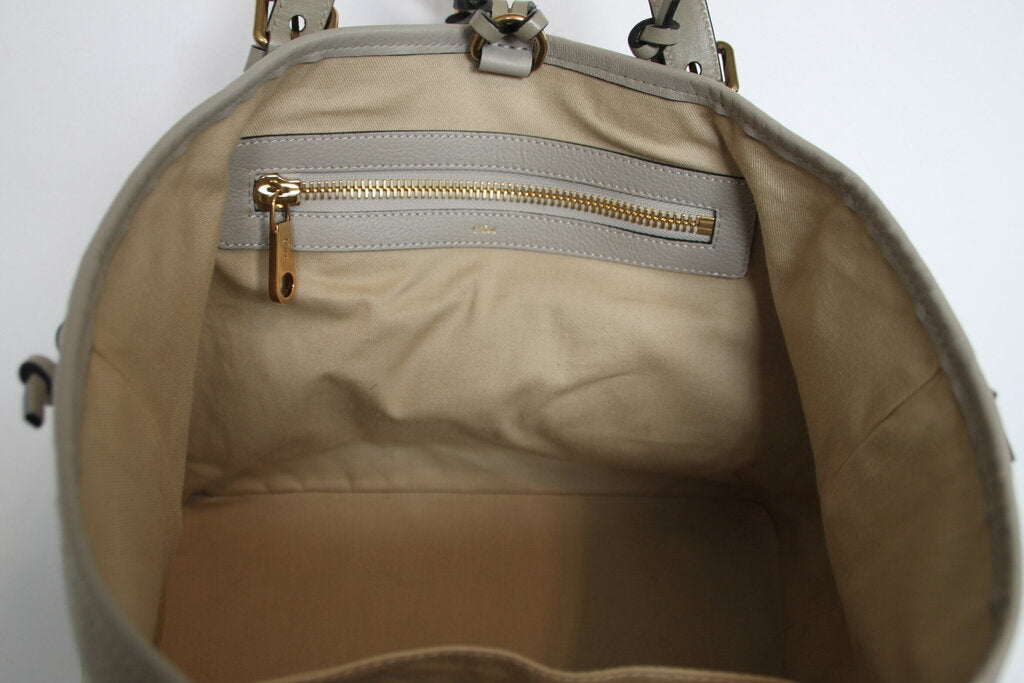 Chloe Ellen Light Gray Leather Tote Bag