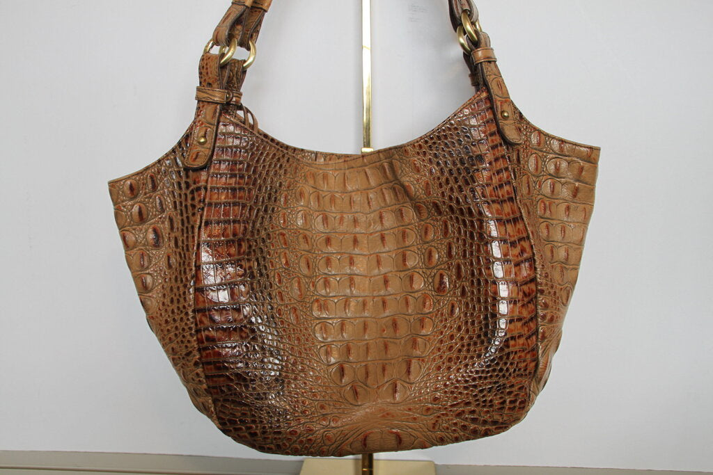 Brahmin Jackie Croc-Embossed Leather Tote Shoulder Handbag - Toasted Almond